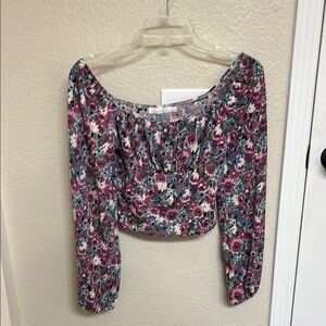 New Lush Floral Long Sleeve Crop Top